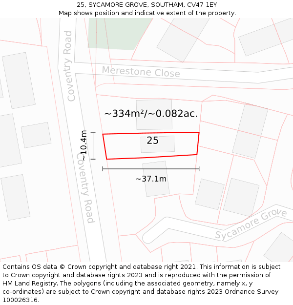 25, SYCAMORE GROVE, SOUTHAM, CV47 1EY: Plot and title map