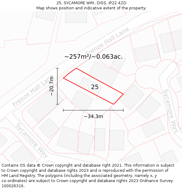 25, SYCAMORE WAY, DISS, IP22 4ZD: Plot and title map
