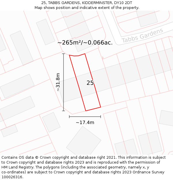 25, TABBS GARDENS, KIDDERMINSTER, DY10 2DT: Plot and title map