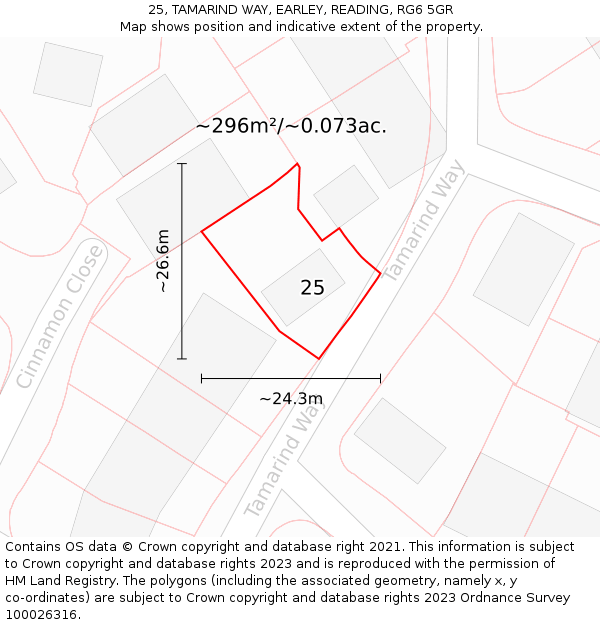 25, TAMARIND WAY, EARLEY, READING, RG6 5GR: Plot and title map