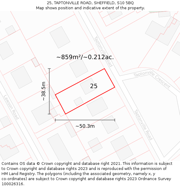 25, TAPTONVILLE ROAD, SHEFFIELD, S10 5BQ: Plot and title map