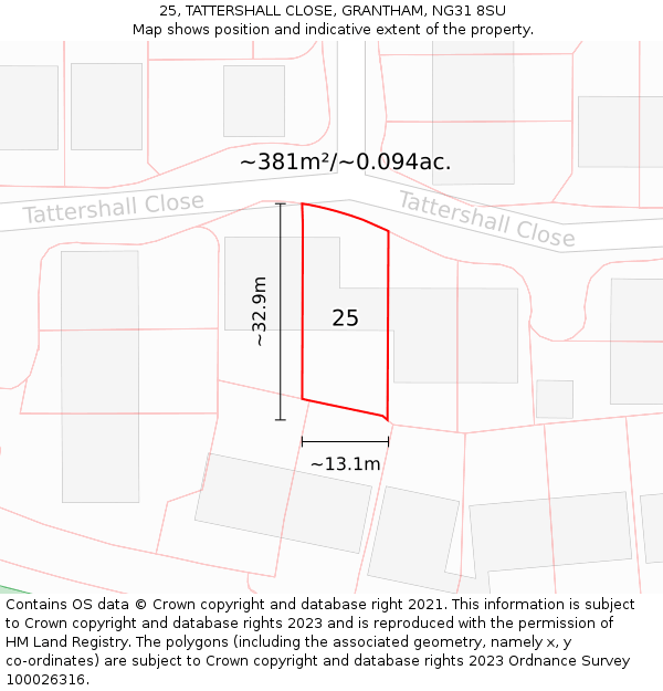 25, TATTERSHALL CLOSE, GRANTHAM, NG31 8SU: Plot and title map