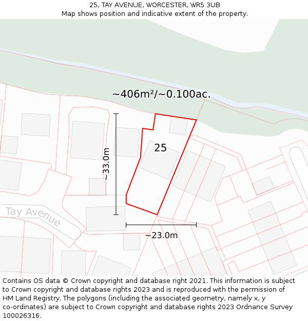 25, TAY AVENUE, WORCESTER, WR5 3UB: Plot and title map