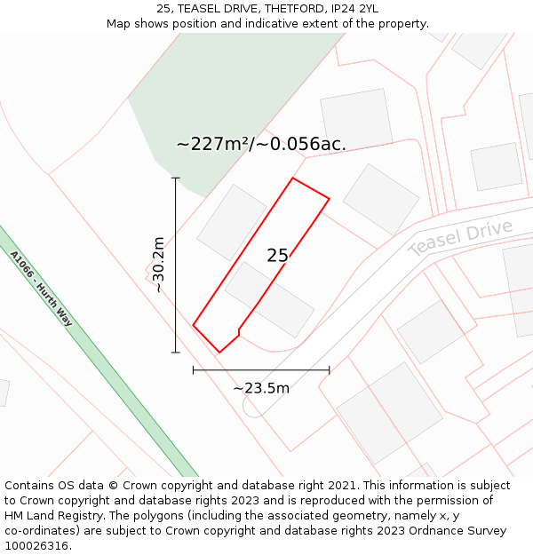 25, TEASEL DRIVE, THETFORD, IP24 2YL: Plot and title map
