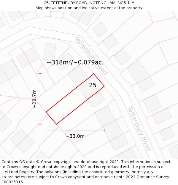 25, TETTENBURY ROAD, NOTTINGHAM, NG5 1LA: Plot and title map