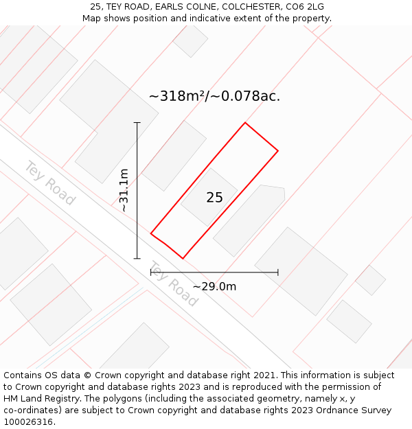 25, TEY ROAD, EARLS COLNE, COLCHESTER, CO6 2LG: Plot and title map