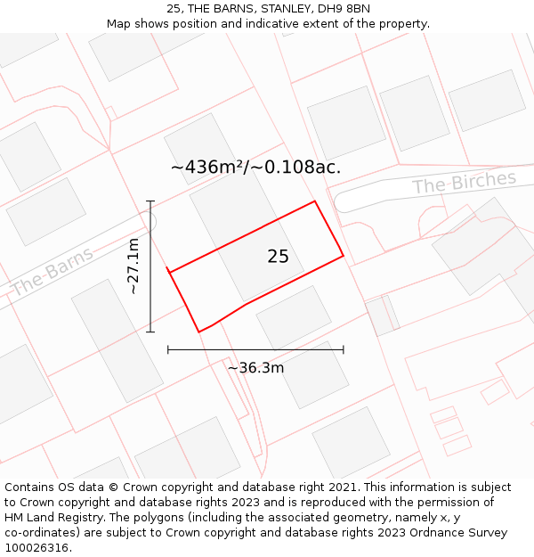 25, THE BARNS, STANLEY, DH9 8BN: Plot and title map