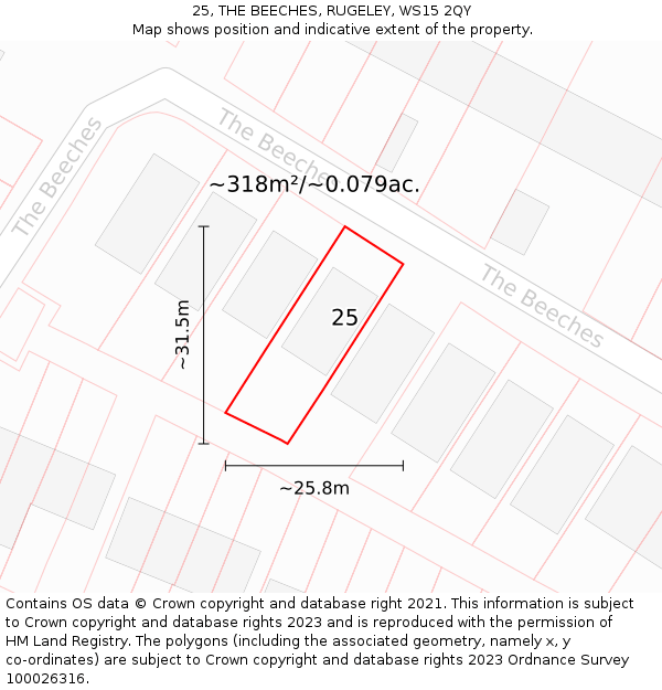 25, THE BEECHES, RUGELEY, WS15 2QY: Plot and title map