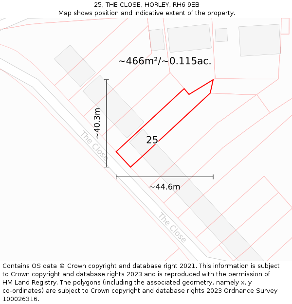 25, THE CLOSE, HORLEY, RH6 9EB: Plot and title map
