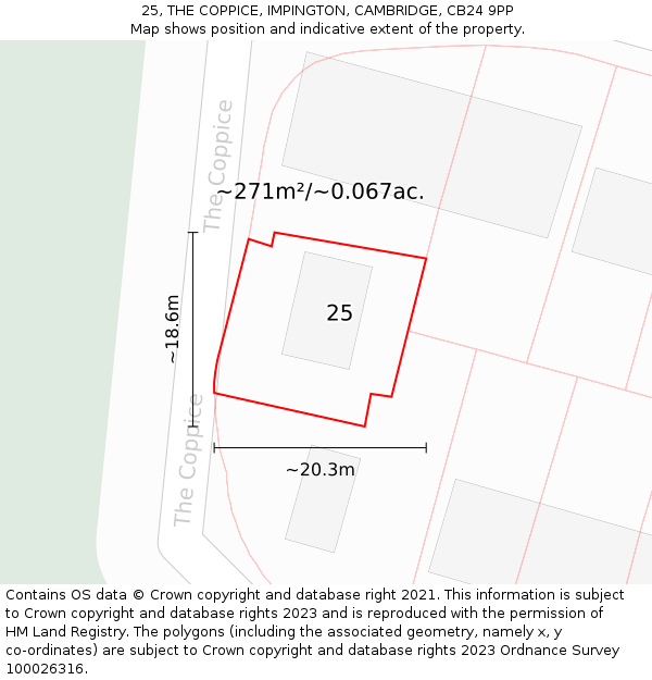 25, THE COPPICE, IMPINGTON, CAMBRIDGE, CB24 9PP: Plot and title map