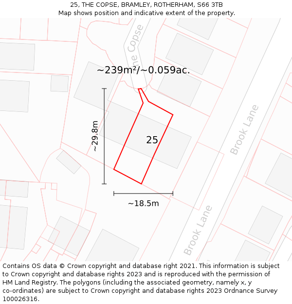 25, THE COPSE, BRAMLEY, ROTHERHAM, S66 3TB: Plot and title map