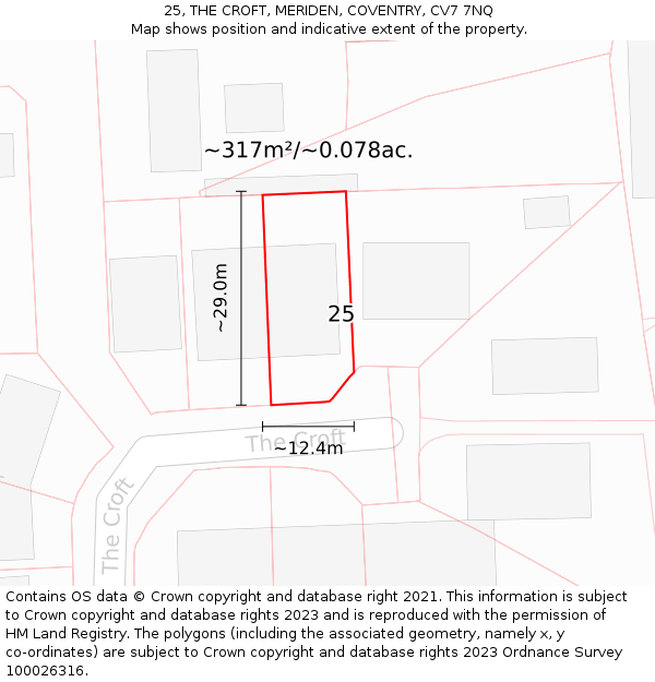 25, THE CROFT, MERIDEN, COVENTRY, CV7 7NQ: Plot and title map
