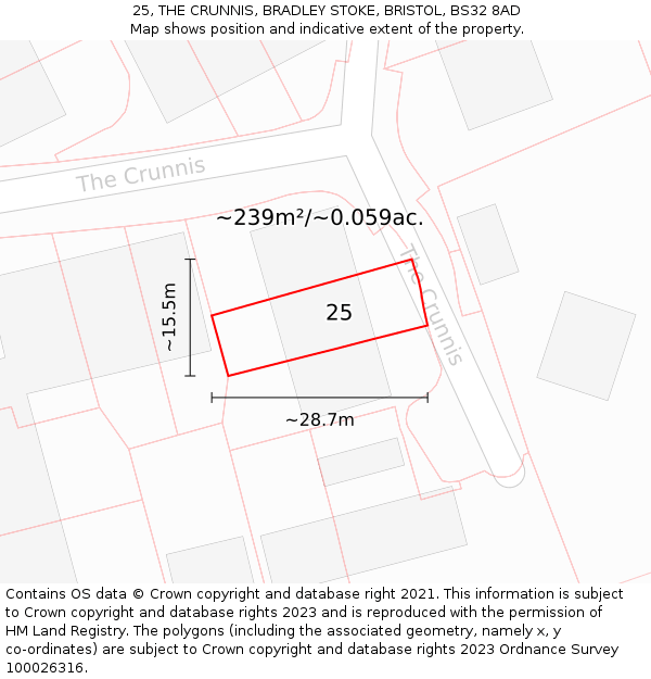 25, THE CRUNNIS, BRADLEY STOKE, BRISTOL, BS32 8AD: Plot and title map