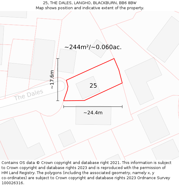 25, THE DALES, LANGHO, BLACKBURN, BB6 8BW: Plot and title map