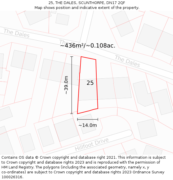 25, THE DALES, SCUNTHORPE, DN17 2QF: Plot and title map