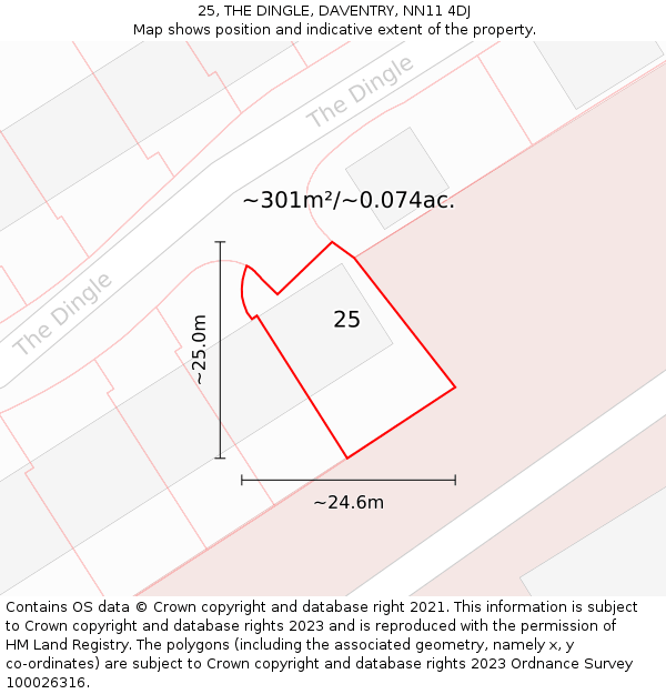 25, THE DINGLE, DAVENTRY, NN11 4DJ: Plot and title map