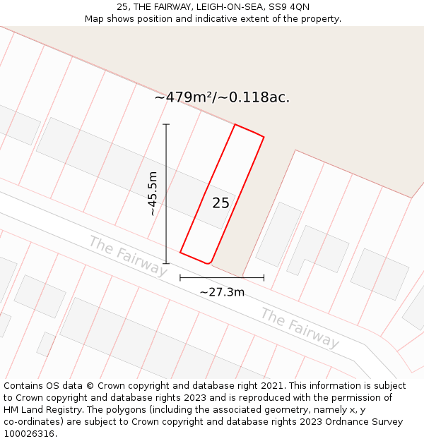 25, THE FAIRWAY, LEIGH-ON-SEA, SS9 4QN: Plot and title map