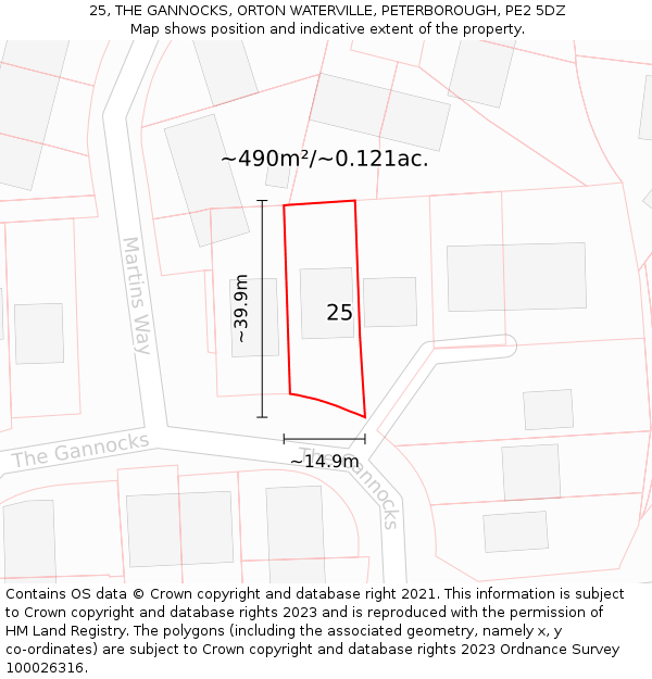 25, THE GANNOCKS, ORTON WATERVILLE, PETERBOROUGH, PE2 5DZ: Plot and title map