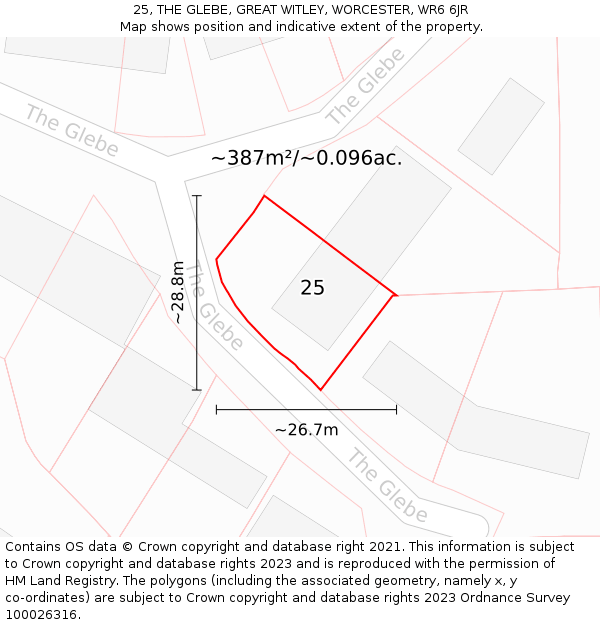 25, THE GLEBE, GREAT WITLEY, WORCESTER, WR6 6JR: Plot and title map