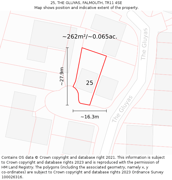25, THE GLUYAS, FALMOUTH, TR11 4SE: Plot and title map