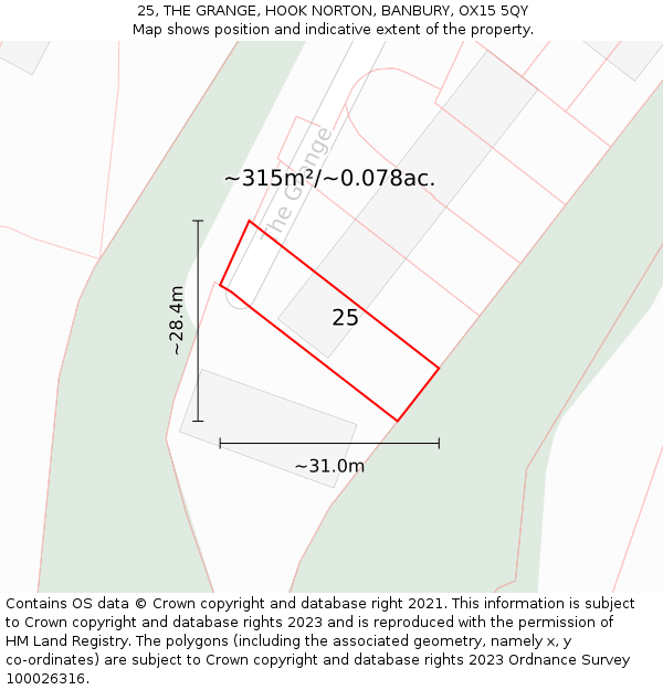 25, THE GRANGE, HOOK NORTON, BANBURY, OX15 5QY: Plot and title map