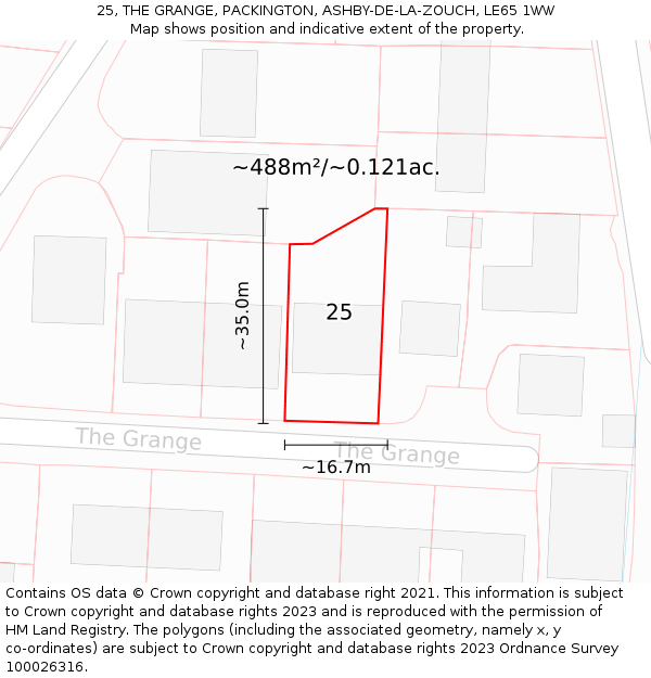 25, THE GRANGE, PACKINGTON, ASHBY-DE-LA-ZOUCH, LE65 1WW: Plot and title map