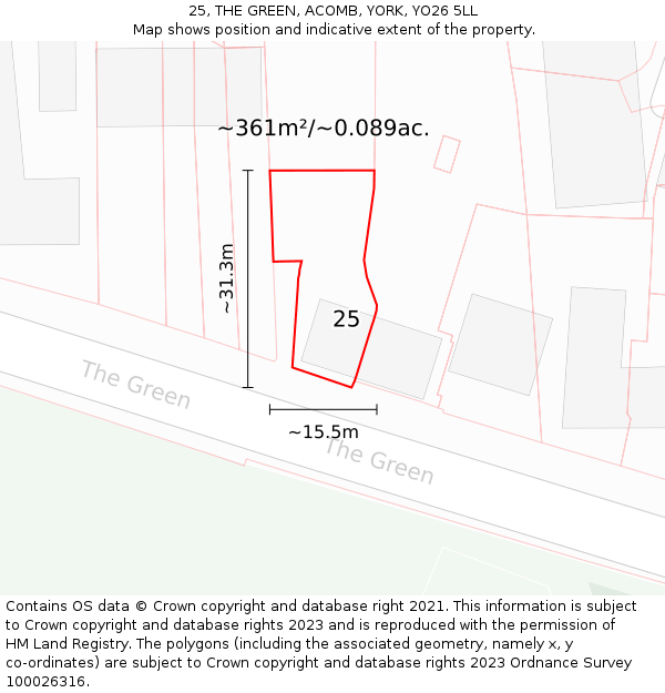 25, THE GREEN, ACOMB, YORK, YO26 5LL: Plot and title map