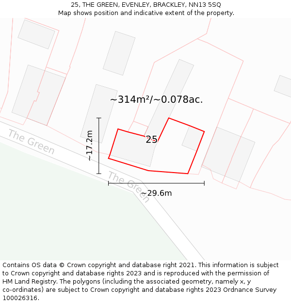 25, THE GREEN, EVENLEY, BRACKLEY, NN13 5SQ: Plot and title map
