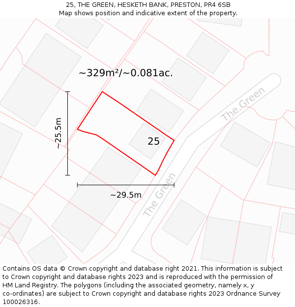 25, THE GREEN, HESKETH BANK, PRESTON, PR4 6SB: Plot and title map