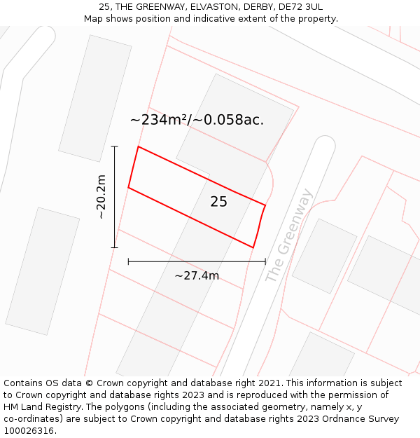 25, THE GREENWAY, ELVASTON, DERBY, DE72 3UL: Plot and title map