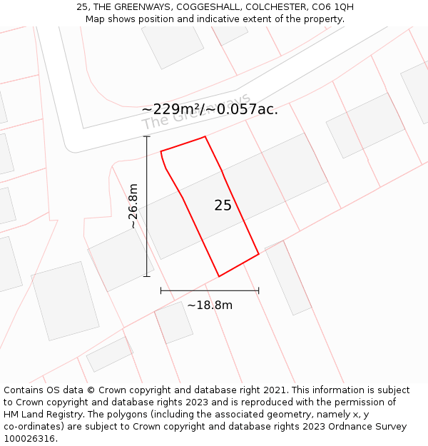 25, THE GREENWAYS, COGGESHALL, COLCHESTER, CO6 1QH: Plot and title map