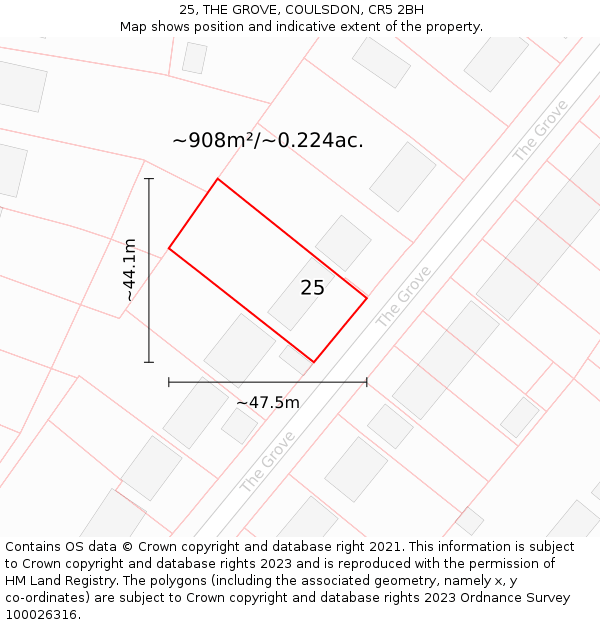 25, THE GROVE, COULSDON, CR5 2BH: Plot and title map