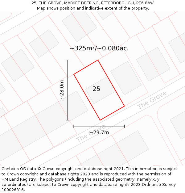 25, THE GROVE, MARKET DEEPING, PETERBOROUGH, PE6 8AW: Plot and title map