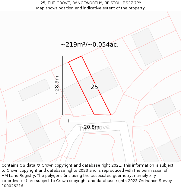 25, THE GROVE, RANGEWORTHY, BRISTOL, BS37 7PY: Plot and title map