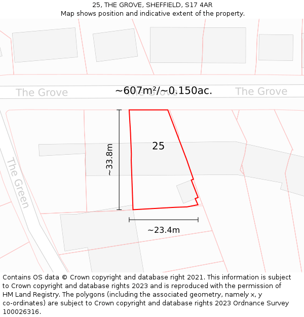 25, THE GROVE, SHEFFIELD, S17 4AR: Plot and title map