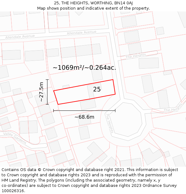 25, THE HEIGHTS, WORTHING, BN14 0AJ: Plot and title map