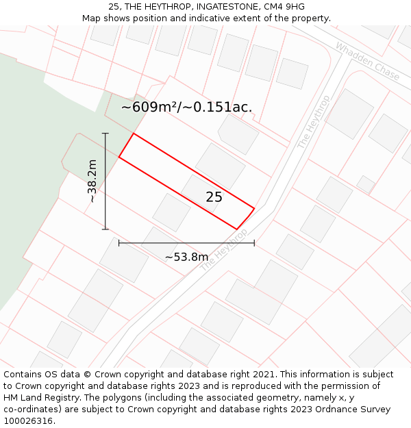 25, THE HEYTHROP, INGATESTONE, CM4 9HG: Plot and title map