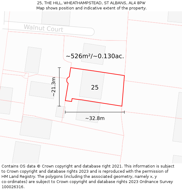 25, THE HILL, WHEATHAMPSTEAD, ST ALBANS, AL4 8PW: Plot and title map