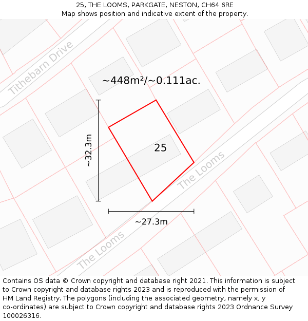 25, THE LOOMS, PARKGATE, NESTON, CH64 6RE: Plot and title map