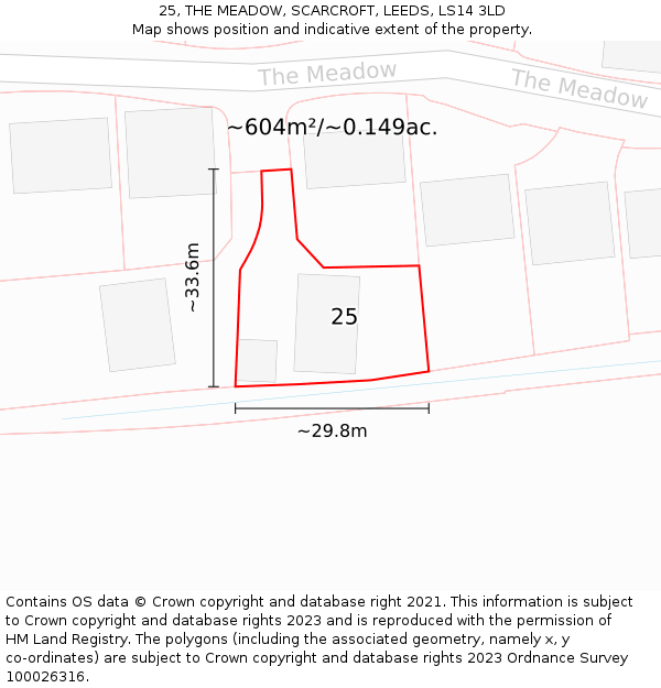 25, THE MEADOW, SCARCROFT, LEEDS, LS14 3LD: Plot and title map
