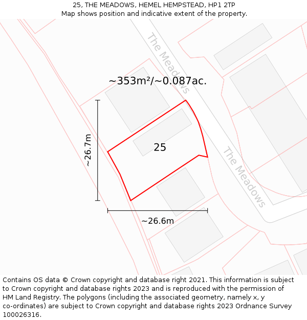 25, THE MEADOWS, HEMEL HEMPSTEAD, HP1 2TP: Plot and title map