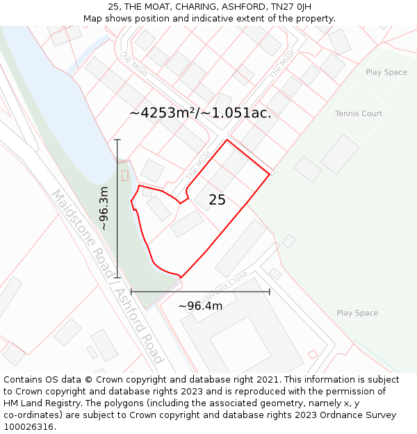 25, THE MOAT, CHARING, ASHFORD, TN27 0JH: Plot and title map