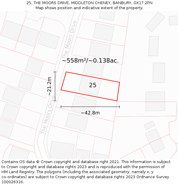 25, THE MOORS DRIVE, MIDDLETON CHENEY, BANBURY, OX17 2PN: Plot and title map