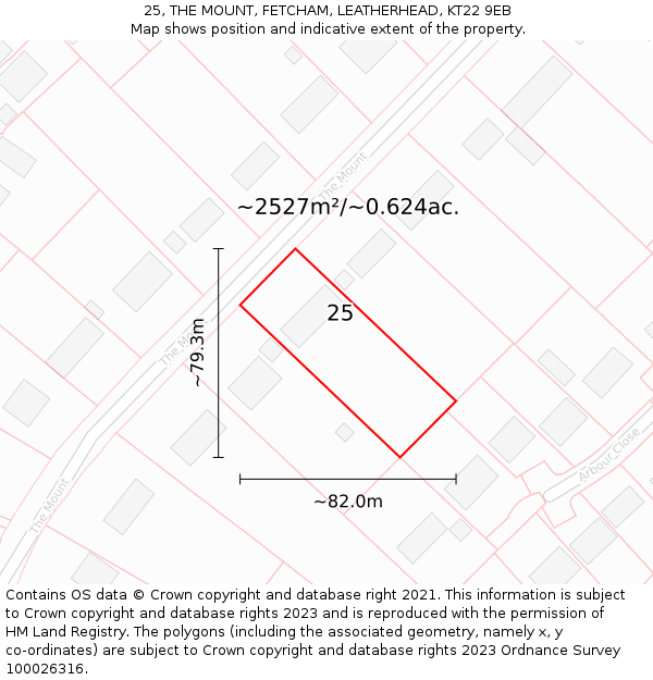 25, THE MOUNT, FETCHAM, LEATHERHEAD, KT22 9EB: Plot and title map