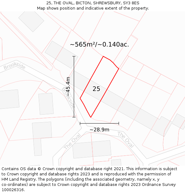 25, THE OVAL, BICTON, SHREWSBURY, SY3 8ES: Plot and title map