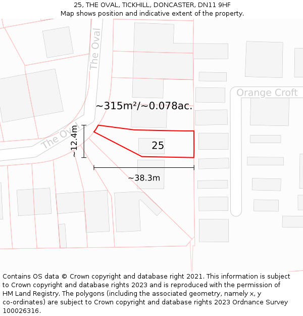 25, THE OVAL, TICKHILL, DONCASTER, DN11 9HF: Plot and title map