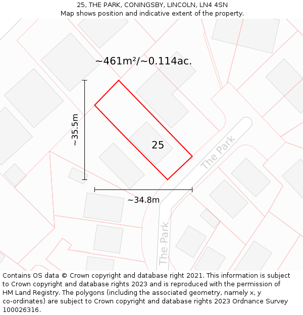 25, THE PARK, CONINGSBY, LINCOLN, LN4 4SN: Plot and title map