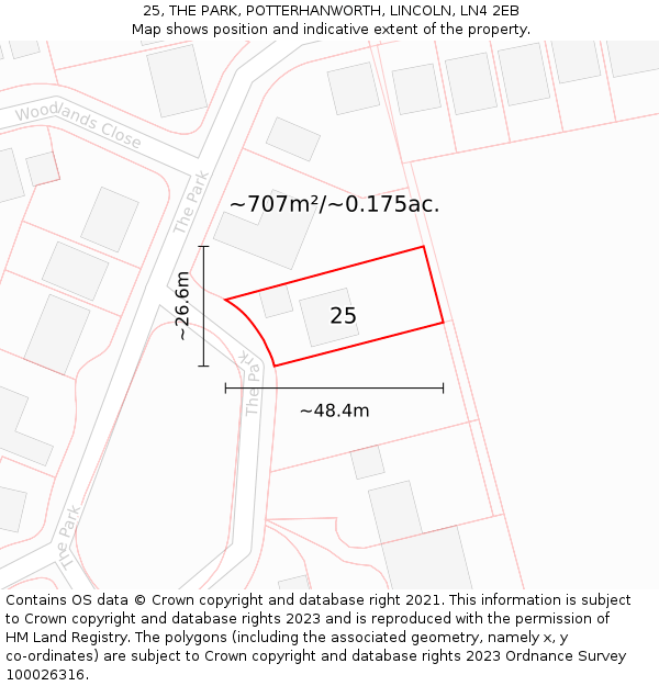 25, THE PARK, POTTERHANWORTH, LINCOLN, LN4 2EB: Plot and title map