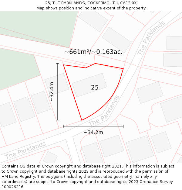 25, THE PARKLANDS, COCKERMOUTH, CA13 0XJ: Plot and title map