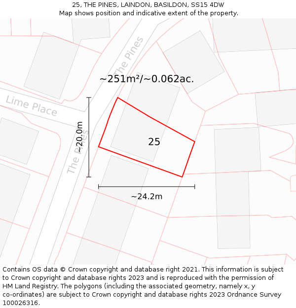 25, THE PINES, LAINDON, BASILDON, SS15 4DW: Plot and title map